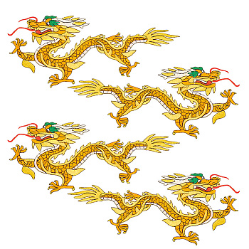 Chinese Style Dragon Computerized Embroidery Cloth Iron on/Sew on Patches, Costume Accessories, Gold, 140x330x1mm