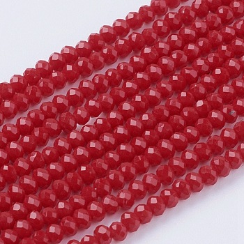 Imitation Jade Glass Beads Strands, Faceted, Rondelle, Red, 3x2~2.5mm, Hole: 0.5mm, about 145~150pcs/strand, 34~35cm