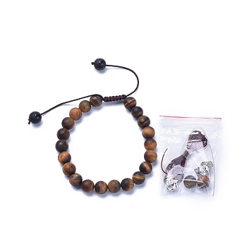 Adjustable Nylon Cord Braided Bracelets, with Natural Tiger Eye Beads and Alloy Buddha Head Beads, Hollow Rubber Cord, Packing Box, 2 inch~3-1/8 inch(5~8cm)