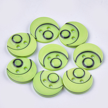 Resin Buttons, 2-Hole, Flat Round, Light Green, 15x3mm, Hole: 2mm, about 1000pcs/bag