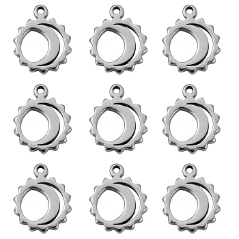 304 Stainless Steel Charms, Sun with Moon, Stainless Steel Color, 11x9x1mm, Hole: 1mm