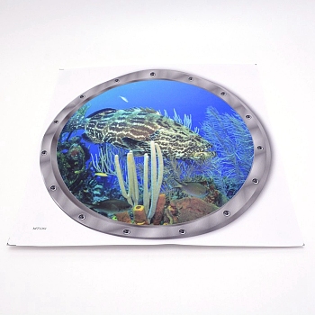 PVC Self Adhesive Wall Stickers, Flat Round with Marine Organism, Sky Blue, Fish Pattern, 28.5cm