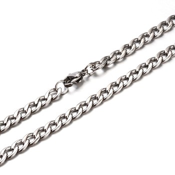 New Nice 304 Stainless Steel Curb Chain Necklaces, with Lobster Claw Clasps, Faceted, Stainless Steel Color, 23.6 inch(59.9cm)