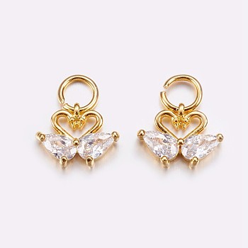 Brass Micro Pave Cubic Zirconia Charms, Swan, Golden, 8x10.5x3mm, Hole: 3.5mm