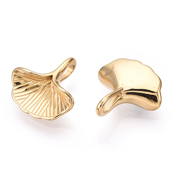 304 Stainless Steel Charms, Manual Polishing, Ginkgo Leaf Charm, Real 14K Gold Plated, 13x12.5x4mm, Hole: 2x3.5mm