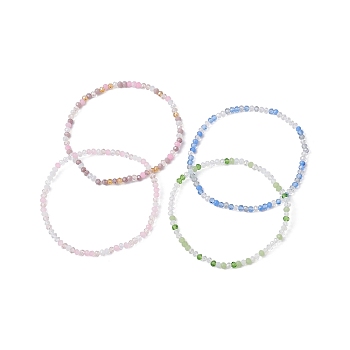 4Pcs 4 Color Glass Round Beaded Stretch Bracelets Set, Stackable Bracelets, Mixed Color, Inner Diameter: 2-3/8 inch(6cm), 1Pc/color