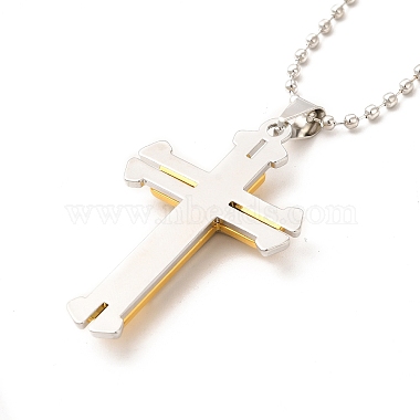 Alloy Cross Pandant Necklace with Ball Chains(NJEW-K245-001C)-3
