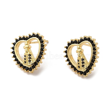 Black Heart Brass+Cubic Zirconia Stud Earrings