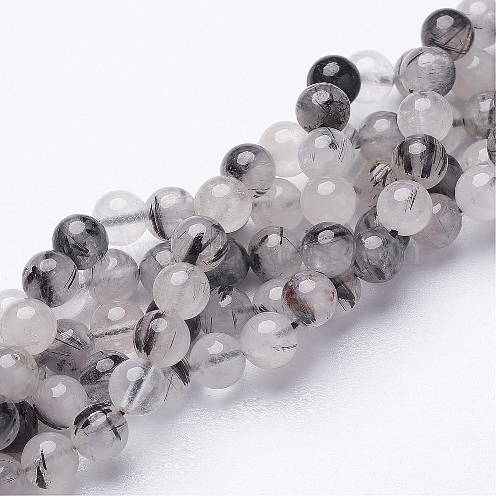 6mm Black Rutilated Quartz Beads Natural Rutiulated Quartz Beads Gemstone Beads Round Rutilated Beads Genuine Stone Beads 15.5 Full Strand