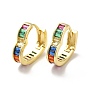 Brass Cubic Zirconia Hoop Earrings, Heart Shape Hoop Earrings for Women, Real 18K Gold Plated, Colorful, 16x15x4mm, Pin: 0.9mm