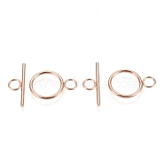 Ion Plating(IP) 304 Stainless Steel Toggle Clasps, Ring, Rose Gold, Ring: 27.5x19.5x2mm, Hole: 5.5mm, Bar: 30x10x2mm, Hole: 5.5mm(STAS-F251-01RG)