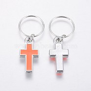 Resin Pendants, with Iron Ring, Cross, Platinum, Light Salmon, 32mm, Cross: 21x11x3mm, Hole: 12.5mm(RESI-WH0007-04H)