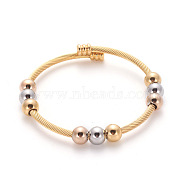 304 Stainless Steel Torque Bangles, Cuff Bangles, with Round Beads, Mixed Color, 2-1/8 inch(5.3cm)(BJEW-L642-26MP)