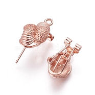 Brass Stud Earring Findings, with Loop, Rose Gold, 17.5x11x10.5mm, Hole: 1.8mm, Pin: 0.7mm(KK-O121-02RG)