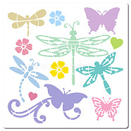PET Plastic Hollow Out Drawing Painting Stencils Templates, Square, Dragonfly Pattern, 300x300mm(DIY-WH0244-259)