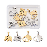 8Pcs 4 Styles 304 Stainless Steel Pendants, with Rhinestone, Manual Polishing, Elephant, Golden & Stainless Steel Color, 2pcs/style(STAS-TA0001-36)