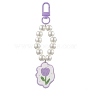 Alloy Acrylic Pendant Decorations, with Imitation Pearl Acrylic Beads, Flower Patterns, Lilac, 126mm(HJEW-JM01845-02)