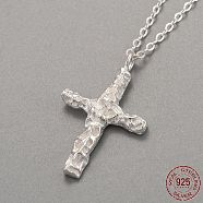 925 Sterling Silver Pendant Necklaces, with Cable Chains and Spring Ring Clasps, Cross, Silver Color Plated, 15-3/4 inch(40cm)(NJEW-H209-12P)