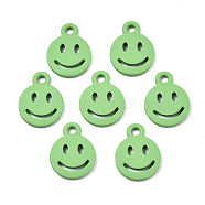 Spray Painted Alloy Charms, Cadmium Free & Lead Free, Flat Round with Smiling Face, Lime, 12.5x9.5x1.5mm, Hole: 1.5mm(X-PALLOY-T075-121A-RS)