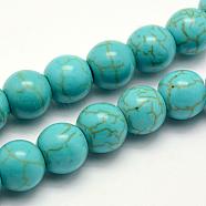 Synthetic Turquoise Beads Strands, Dyed, Round, Turquoise, 8x7~7.5mm, Hole: 1mm, about 50pcs/strand, 14.5 inch(37cm)(TURQ-F007-01B-8mm)
