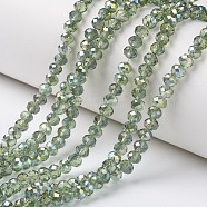 Electroplate Transparent Glass Beads Strands, Half Green Plated, Faceted, Rondelle, Light Green, 4x3mm, Hole: 0.4mm, about 130pcs/strand, 16.54 inch(42cm)(EGLA-A034-T4mm-S11)