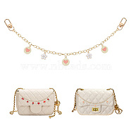 WADORN 2Pcs Brass Cable Chains Bag Strap Extender, with Alloy Enamel Flower Pendants, Alloy Heart Charms & Swivel Clasps, Heart Pattern, 32~32.5cm, Pendant: 11.5~19.5x9~20.5x2.5~4.5mm(FIND-WR0002-46B)
