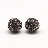 Polymer Clay Rhinestone Beads, Pave Disco Ball Beads, Grade A, Round, PP9, Black Diamond, PP9(1.5~1.6mm), 6mm, Hole: 1.2mm(RB-A053-6mm-12)