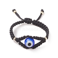 Lampwork Evil Eye Braided Bead Finger Ring, Adjustable Ring for Women, Black, US Size 8 1/2(18.5mm)~US Size 14 1/2(23.4mm)(RJEW-TA00045)