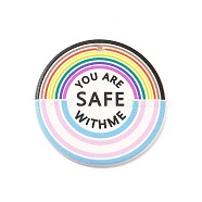 Rainbow Color Acrylic Pendants, Flat Round with Word You Are Safe Withme, Colorful, 35x2.5mm, Hole: 1.4mm(OACR-H024-04)