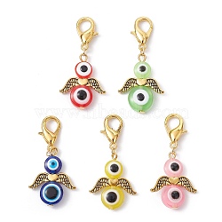 Ecil Eye Angel Resin Pendant Decorations, with Zinc Alloy Lobster Claw Clasps, Golden, 41mm(HJEW-JM01514-01)