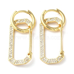 Rack Plating Brass Micro Pave Cubic Zirconia Dangle Hoop Earrings, Hollow Oval, Real 16K Gold Plated, 40x15mm(EJEW-M230-21G)