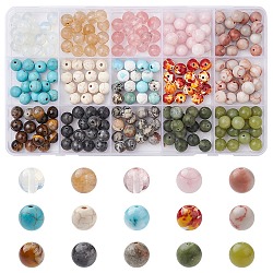 225Pcs 15 Styles Natural & Synthetic Mixed Gemstone Beads Set, Round, Mixed Dyed and Undyed, 7~8mm, Hole: 0.8~1.5mm, 15pcs/style(G-FS0005-72)