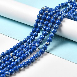 Synthetic Turquoise and Sea Shell Assembled Beads Strands, Dyed, Round, Dark Blue, 6mm, Hole: 1.2mm, about 65pcs/strand, 15.75''(40cm)(G-D482-01B-03)