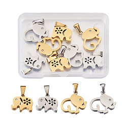 8Pcs 4 Styles 304 Stainless Steel Pendants, with Rhinestone, Manual Polishing, Elephant, Golden & Stainless Steel Color, 2pcs/style(STAS-TA0001-36)