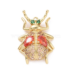 Rack Plating Brass Micro Pave Colorful Cubic Zirconia Pendants, Long-Lasting Plated, Cadmium Free & Lead Free, Insect, Real 18K Gold Plated, 25.5x17x6.5mm, Hole: 1.2mm(ZIRC-C039-03G)
