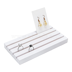 4-Slot Rectangle Wood Jewelry Slotted Display Stands, Wooden Jewelry Organizer Holder for Rings, Earring Display Cards and Photo, Home Decorations, White, 20x10x2cm, Groove: 0.5cm(ODIS-WH0030-31)