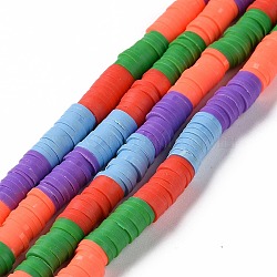 Handmade Polymer Clay Bead Strands, Heishi Beads, Disc/Flat Round, Coral, 6x0.2~2mm, Hole: 2mm, about 325~330pcs/strand, 15.12~ 15.35 inch(38.4~39cm)(CLAY-C003-02J)