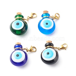 Handmade Lampwork Perfume Bottle Pendants, Essential Oil Bottle, Evil Eye, with 304 Stainless Steel Lobster Claw Clasps, Mixed Color, 4.4cm(HJEW-JM00518)