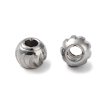 303 Stainless Steel Beads, Round with Moon Pattern, Stainless Steel Color, 3x2mm, Hole: 1mm