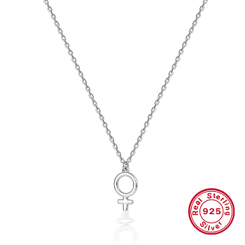 925 Sterling Silver Feminine Symbol Pendant Necklaces for Women, Cable Chains Necklaces, Platinum, 15.35 inch(39cm)