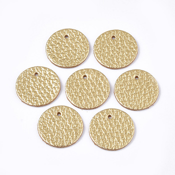 Eco-Friendly Cowhide Pendants, Flat Round, Light Khaki, 25x1.5mm, Hole: 1.6mm