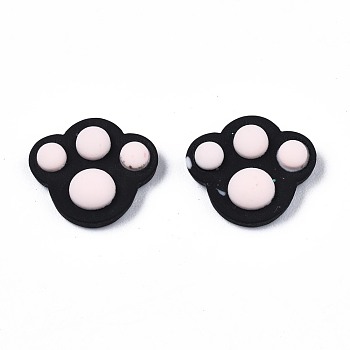Opaque Resin Cabochons, Cat Claw Print, Black, 12.5x14x4mm