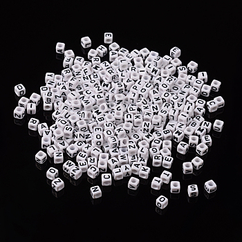 Acrylic Letter beads, Cube, 6mm in diameter, about 2600pcs, hole: about 3.2mm, 2600pcs/500g