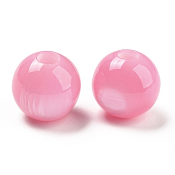 Opaque Resin Imitation Cat Eyes European Beads, Large Hole Beads, Round, Pearl Pink, 16x15mm, Hole: 5mm