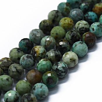 Natural African Turquoise(Jasper) Beads Strands, Faceted(64 Facets), Round, 6.5mm, Hole: 0.9mm, about 59~60pcs/strand, 15.16 inch(38.5cm)
