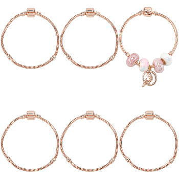 6Pcs Brass European Style Bracelet Making, with Brass Clasps, Rose Gold, 7-1/8 inch(180mm), 3mm