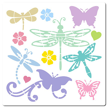 PET Plastic Hollow Out Drawing Painting Stencils Templates, Square, Dragonfly Pattern, 300x300mm