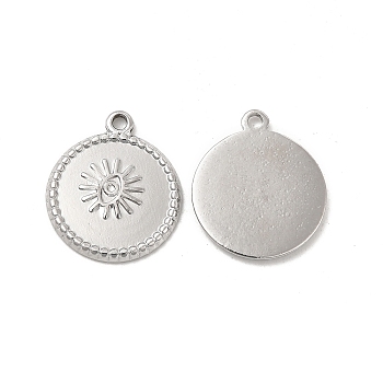 304 Stainless Steel Pendants Rhinestone Settings, Flat Round with Eye and Sun, Stainless Steel Color, 18.5x16x1.5mm, Hole: 1.5mm, Fit for 1mm Rhinestone
