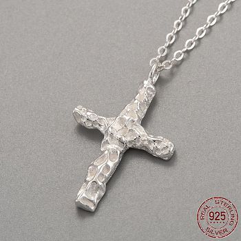 925 Sterling Silver Pendant Necklaces, with Cable Chains and Spring Ring Clasps, Cross, Silver Color Plated, 15-3/4 inch(40cm)