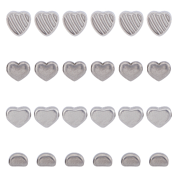 24Pcs 4 Style 304 Stainless Steel Beads, Heart, Stainless Steel Color, 8~10.5x5.5~10x5~6.5mm, Hole: 1.6~1.8mm, 6pcs/style
